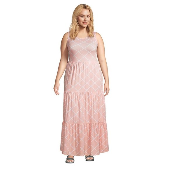 Size XL 18 LANDS' END PEACH TIERED MAXI DRESS Summer‎ Vacation Beach Plus Size - Picture 1 of 6